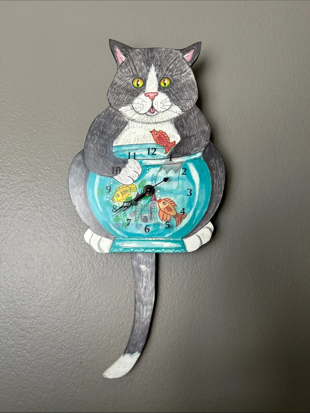 Cat with Fish Pendulum Wall Clock